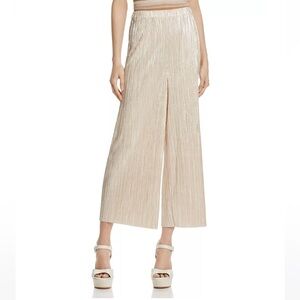 Alice + Olivia Elba Gold Metallic Pleated Cropped Wide Leg Pants